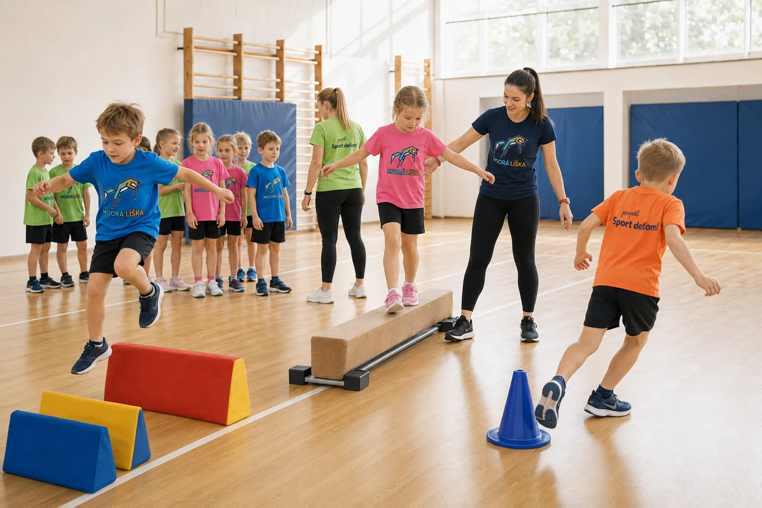 Deti prechádzajú prekážkovou dráhou počas projektu Šport deťom!